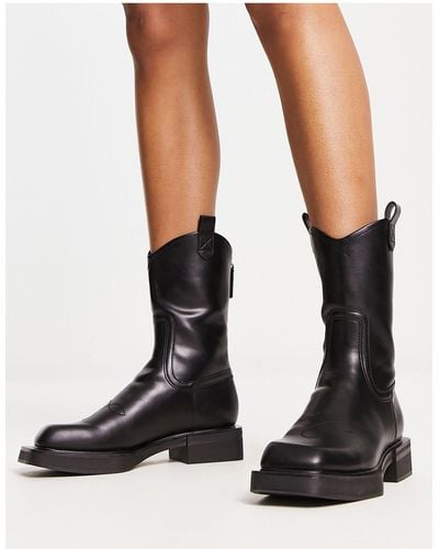 Charles & Keith Charles And Keith Square Toe Western Boots - Black