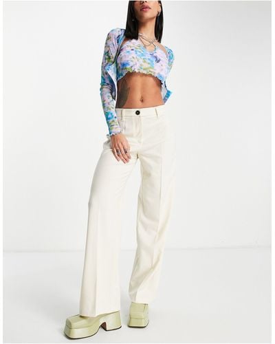 Bershka Wide Leg Slouchy Dad Tailored Trousers - White
