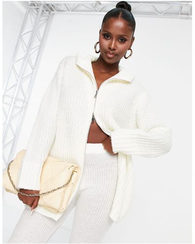 AsYou Knitted Funnel Neck Zip Up Jumper Co-ord - White