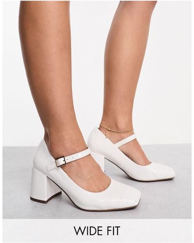 ASOS Wide Fit Selene Mary Jane Mid Block Heeled Shoes - White
