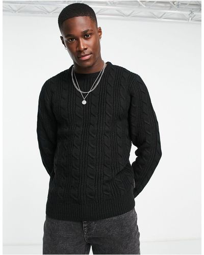 French Connection Wool Mix Cable Crew Neck Jumper - Black