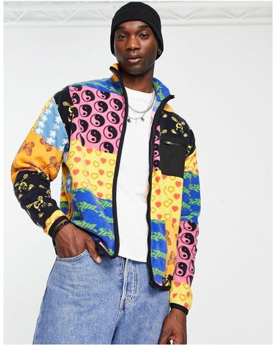 ASOS Oversized Jack Van Poolfleece Met Rits En Bedekt Met Print - Blauw