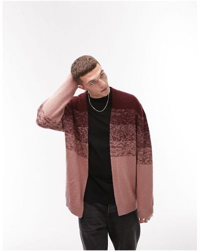 TOPMAN Ombre Knit Cardigan - Red
