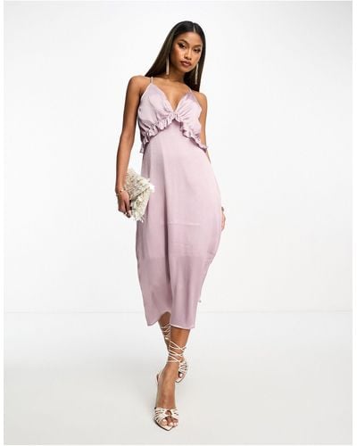 Y.A.S Satin Cami Midi Dress With Frill Detail - Pink