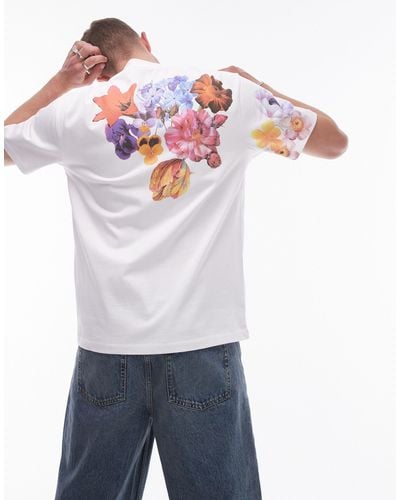 TOPMAN Oversized Fit T-shirt With Floral Front And Back Print - White
