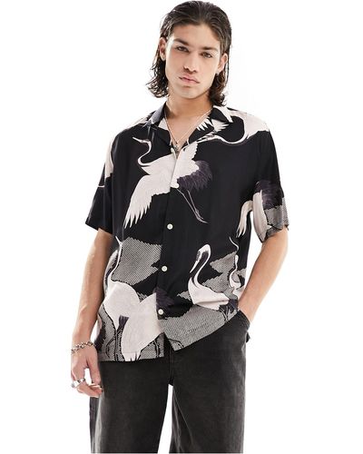 AllSaints Zikano - camicia a maniche corte con grafica nera e bianca - Nero