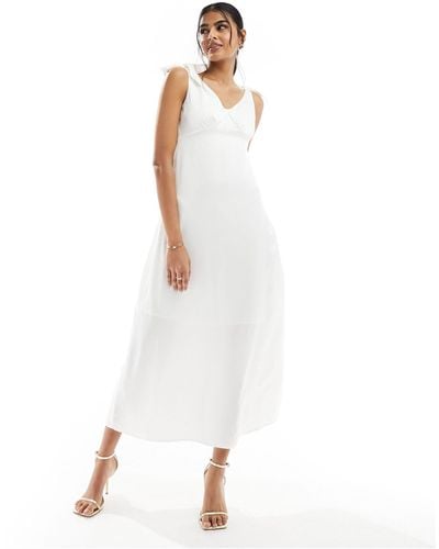Vila Bridal Satin Tie Shoulder Cami Maxi Dress - White