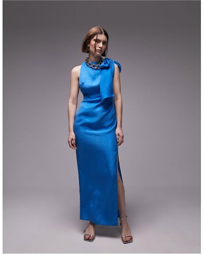 TOPSHOP Premium Cupro Draped Maxi Dress - Blue