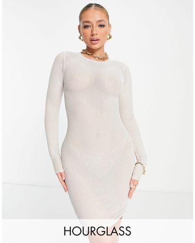 Naked Wardrobe Mesh Net Long Sleeve Mini Dress - White