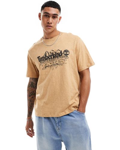 Timberland Mountain - t-shirt beige con stampa sul davanti - Blu