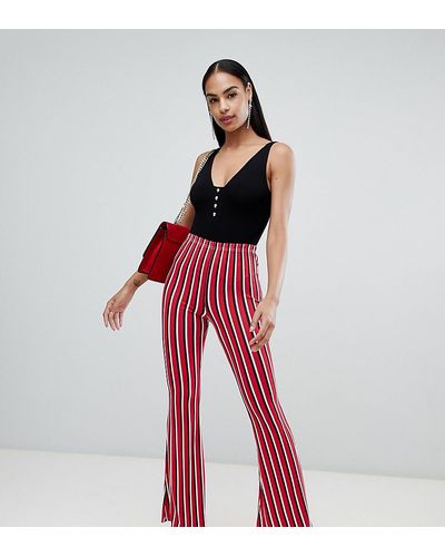 PrettyLittleThing Stripe Flare Trousers - Red