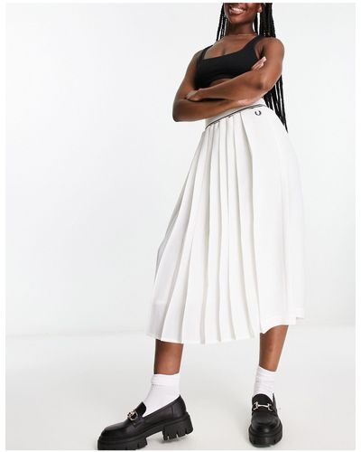 Fred Perry Tipped Pleated Midi Skirt - White