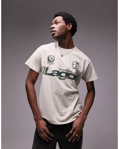 TOPMAN T-shirt oversize color pietra slavato con stampa "lagos" - Marrone