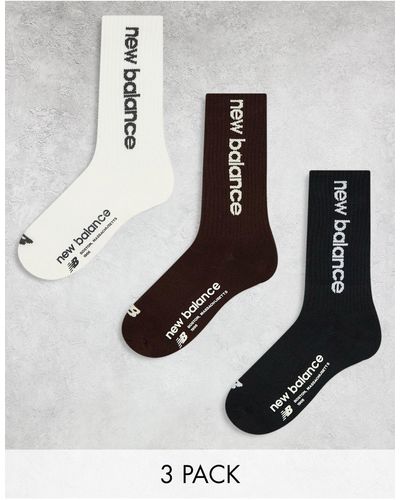 New Balance Linear Logo 3 Pack Crew Socks - White