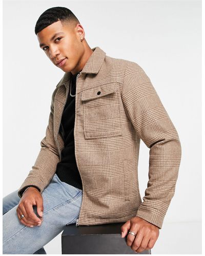 Jack & Jones Originals - Wollen Harrington Jack Met Zak En Ruiten - Naturel