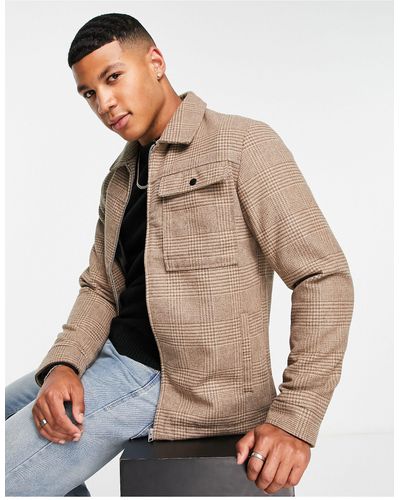 Jack & Jones Originals Wool Harrington Jacket With Pocket - Natural