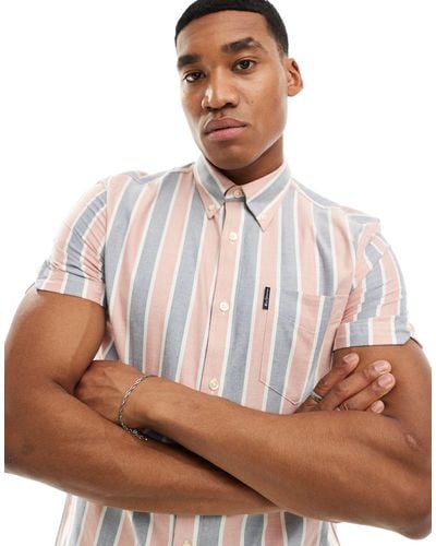 Ben Sherman Short Sleeve Oxford Stripe Shirt - Brown