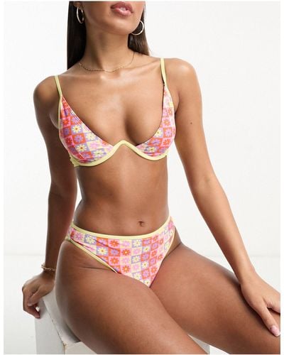 Fila – bügel-bikini mit floralem karomuster - Schwarz