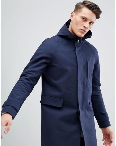 ASOS Hooded Trench Coat With Shower Resistance - Blue