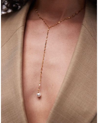 TOPSHOP Perry - collier lariat en acier inoxydable avec perle - Marron