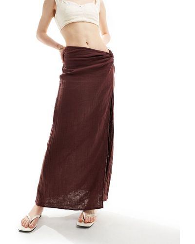 ASOS Falda larga marrón con detalle anudado en el lateral - Morado