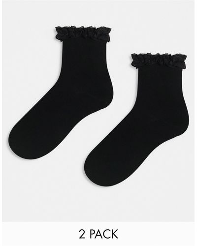 ASOS Confezione da 2 paia di calzini neri con volant - Nero