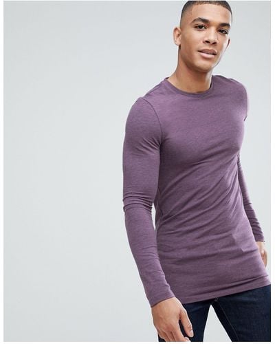 ASOS Longline Muscle Fit T-shirt With Long Sleeves - Purple
