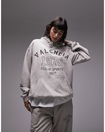TOPSHOP Graphic Valencia Oversized Hoodie - Gray