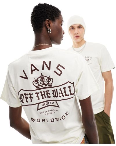 Vans Checkerboard society - t-shirt color crema con stampa - Bianco
