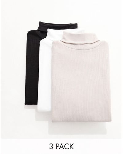 New Look 3 Pack Ribbed Roll Neck Tops - Black