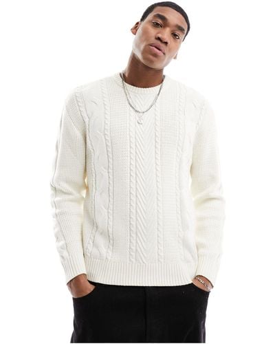 Hollister Heavyweight Cable Knit Crew Jumper Relaxed Fit - White