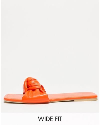 Yours Extra Wide Fit Knot Front Flat Sandals - Orange