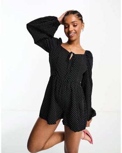 In The Style Volume Sleeve Playsuit - Black