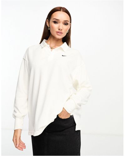 Nike Essential Oversized Long Sleeve Polo - White
