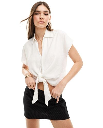 New Look Linen Look Tie Front Shirt - White