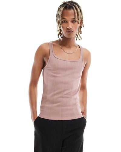 ASOS Muscle Fit Square Neck Rib Vest - Pink