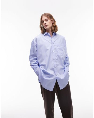 TOPMAN Long Sleeve Extreme Oversized Fit Shirt - Blue