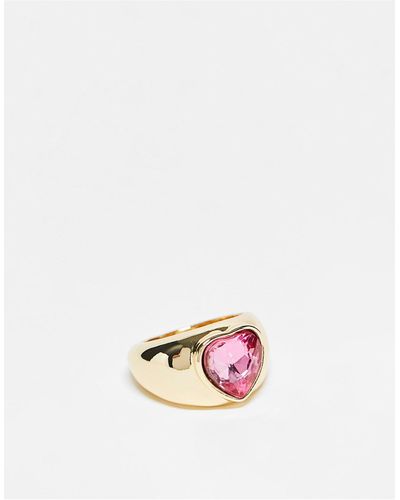 Pieces Esclusiva - valentines - anello stile monarca con strass oversize a cuore rosa - Bianco