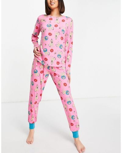 Chelsea Peers Birthday Dog Long Pajama Set - Pink