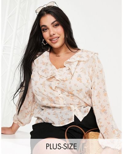 New Look Curve Frill Button Front Blouse - White