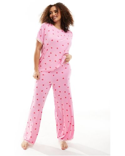 ASOS Asos Design Curve Exclusive Super Soft Heart Tee & Trouser Pyjama Set - Pink
