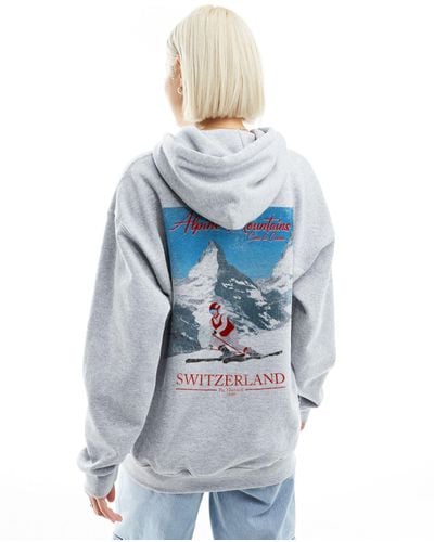 ASOS Oversized Hoodie With Mountain Ski Graphic - Blue
