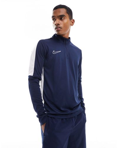 Nike Football Academy - top en tissu dri-fit avec col zippé et empiècement - marine - Bleu