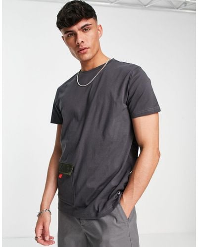 American Stitch Oversized Cotton T-shirt With Front Pocket - Grey