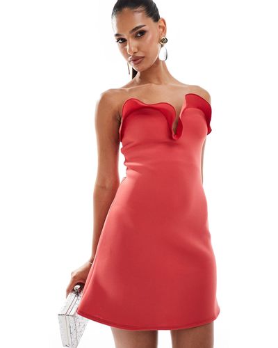ASOS Structu Bandeau Mini Dress With Manipulated Neckline - Red