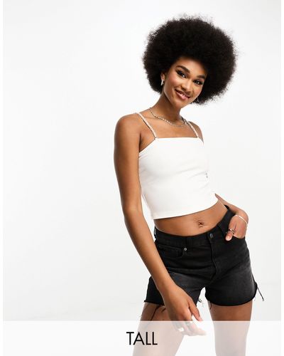 ONLY Crop Top With Pearl Straps - Black