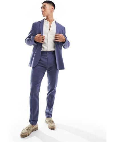 ASOS Skinny Herringbone Suit Jacket With Linen - Blue