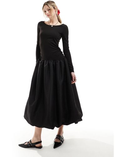 Monki Long Sleeve Tafeta Midi Dress - Black