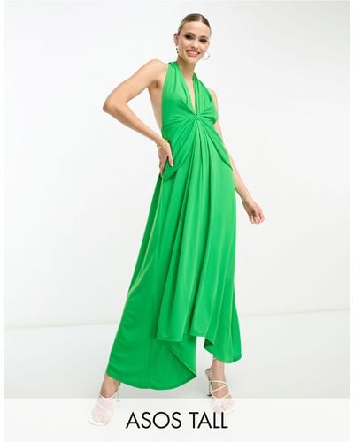 ASOS Asos Design Tall Deep Plunge Sash Midi Dress - Green