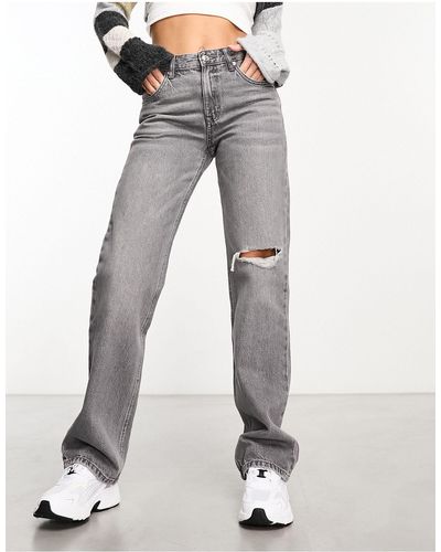 Pull&Bear Jeans grigi dritti con strappi - Bianco